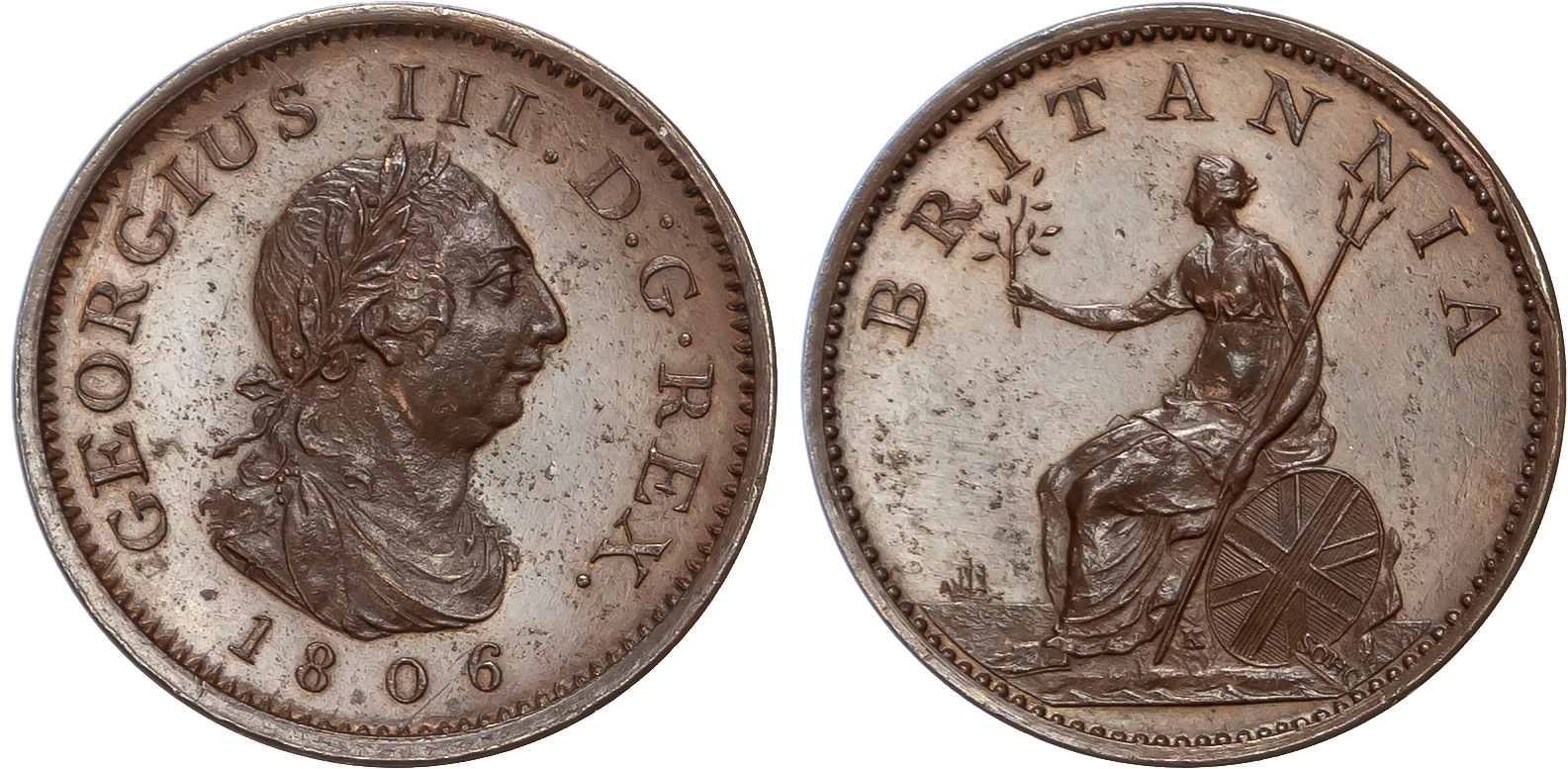 George III (1760-1820), Proof Farthing, 1806, Restrike struck in bronzed copper