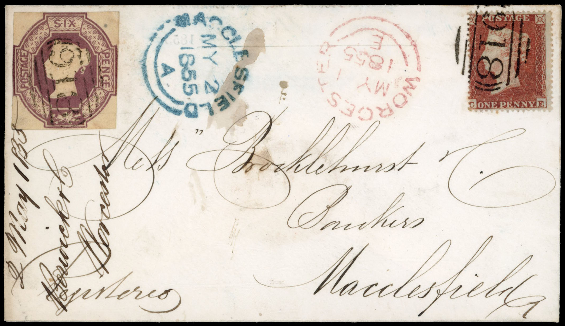 GB 1855 6d lilac embossed registered cover