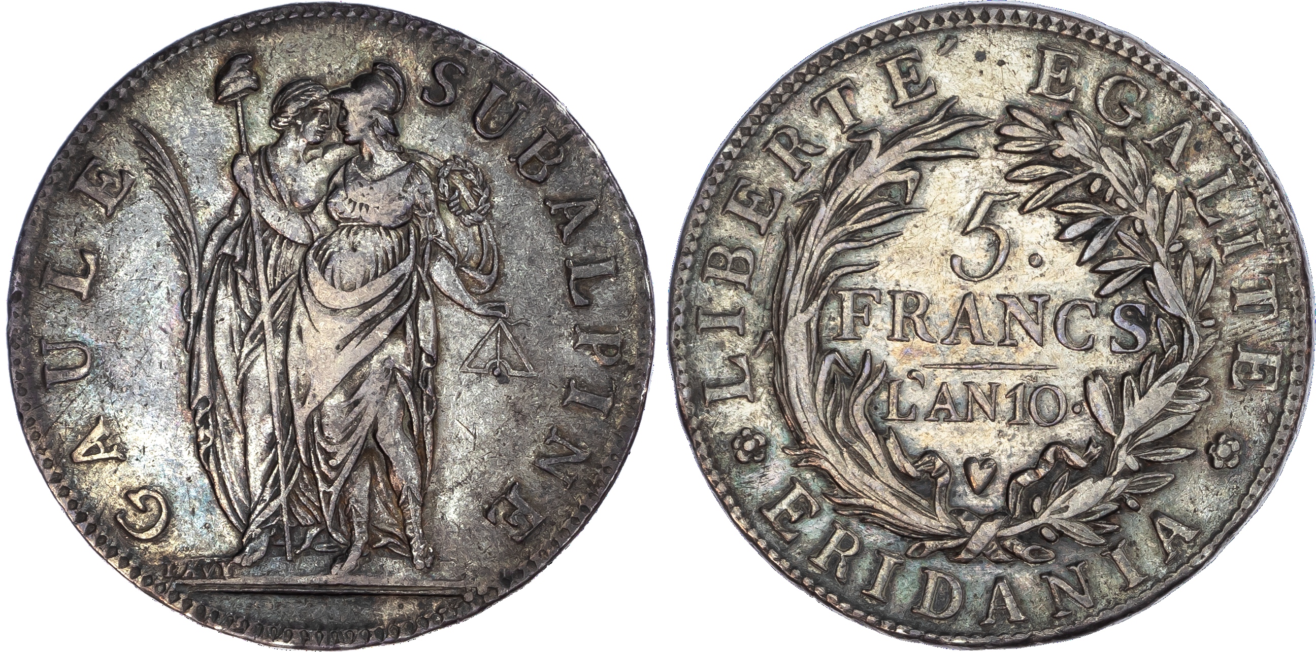 Italy, Subalpine Republic, silver 5 Francs, L’AN 10 (1801/02), Turin mint, 24.88g.
