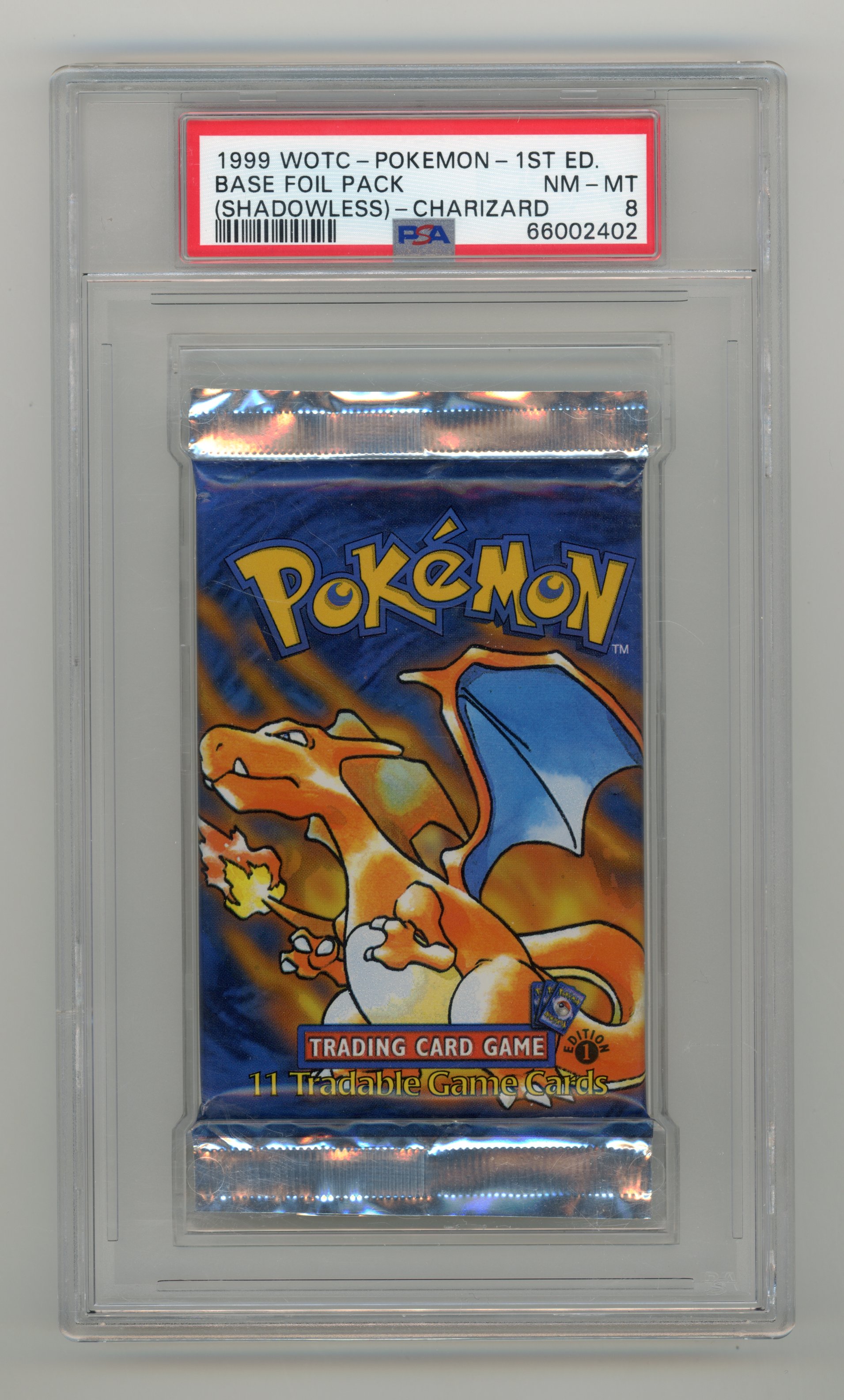 PSA 8 Base Set 1st Edition Shadowless Booster Pack - Charizard Artwork