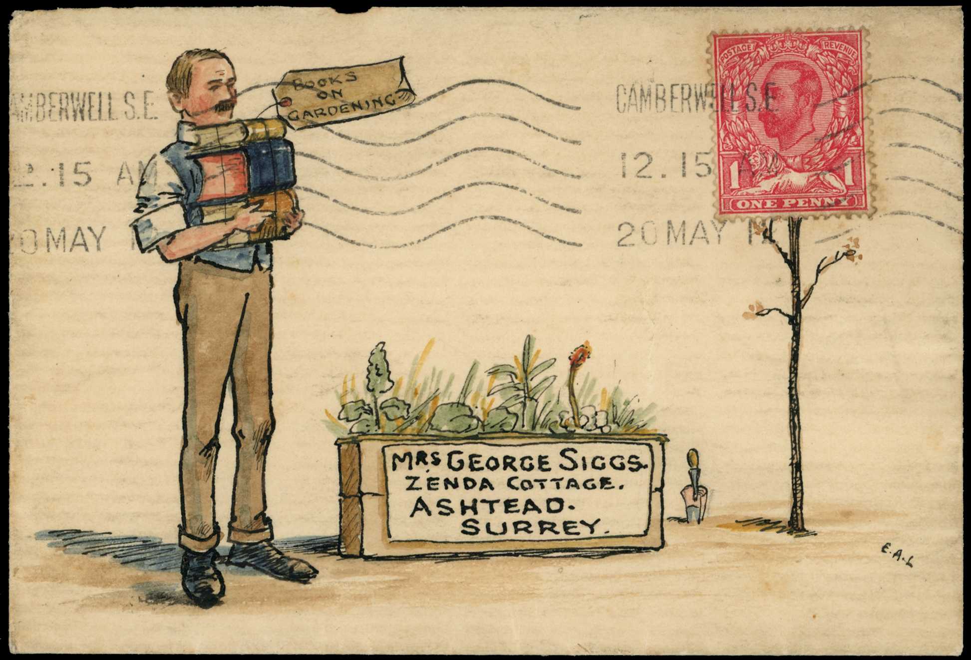 Postal History: Hand-illustrated cover. 1d...