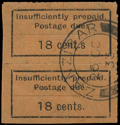 ZANZIBAR SG D10a 1926-30 18c BLACK/ORANGE VAR CENT.S USED