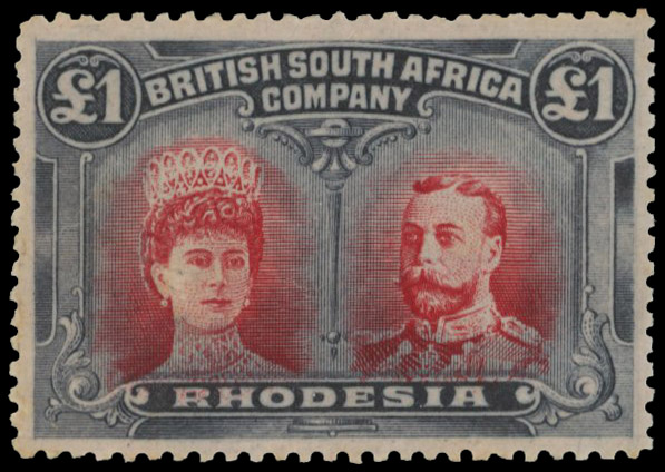 £1 carmine-vermilion and blue-black RSC A, position 25 lines by King's cheek mint