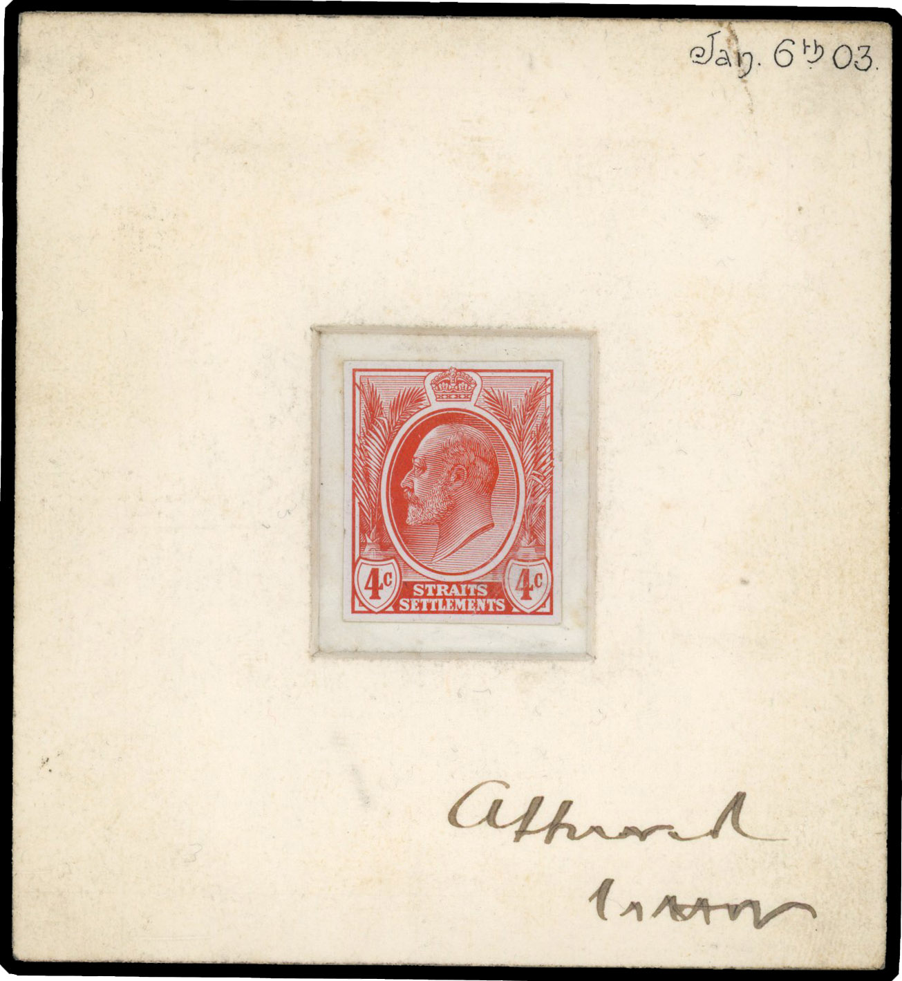 Straits Settlements 1903 4c photographic essay in red