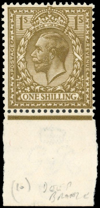 GB: 1912-24 Royal Cypher 1s deep bronze-brown, mint unmounted