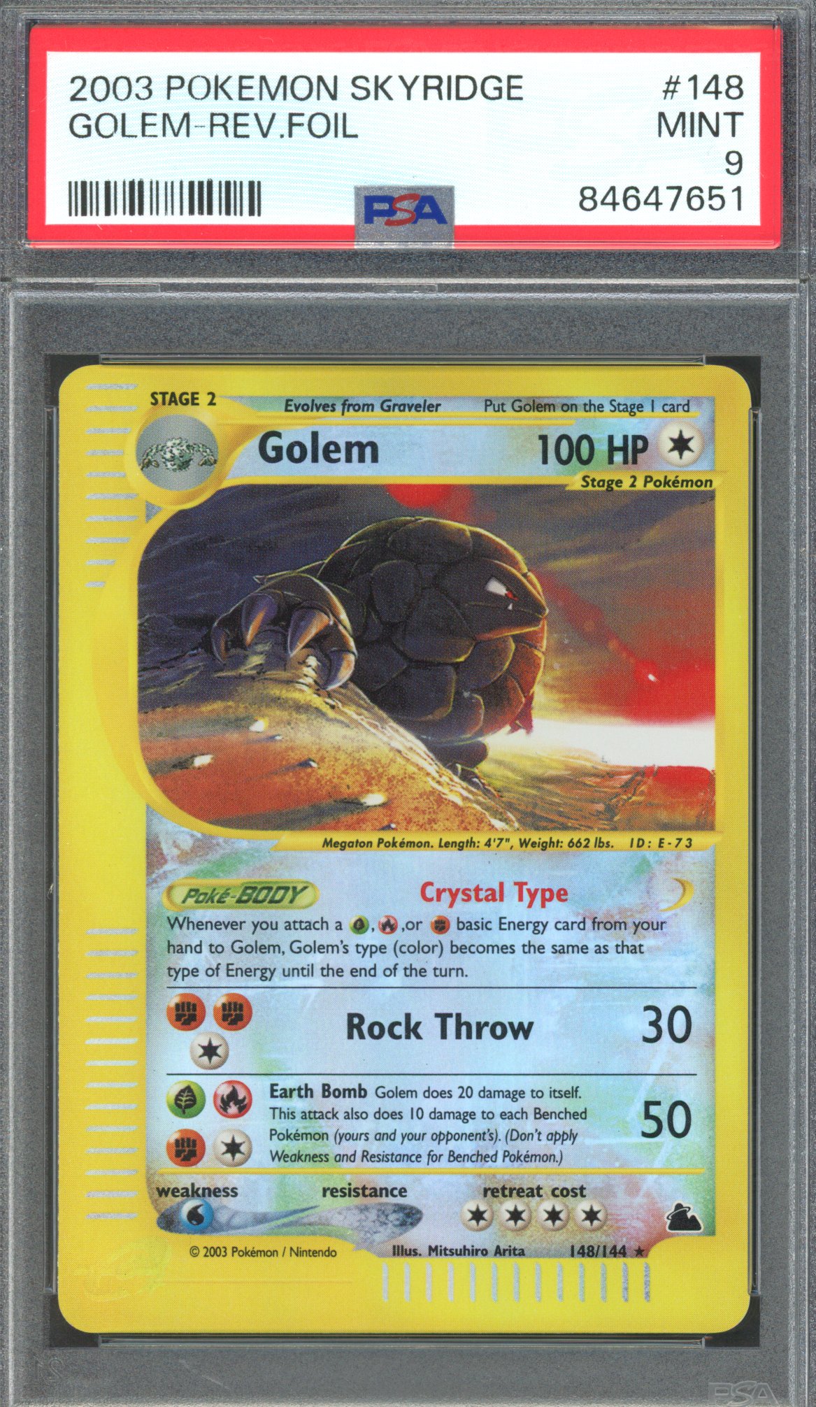 Pokémon TCG - PSA 9 Crystal Golem - Reverse Foil #148 - Skyridge