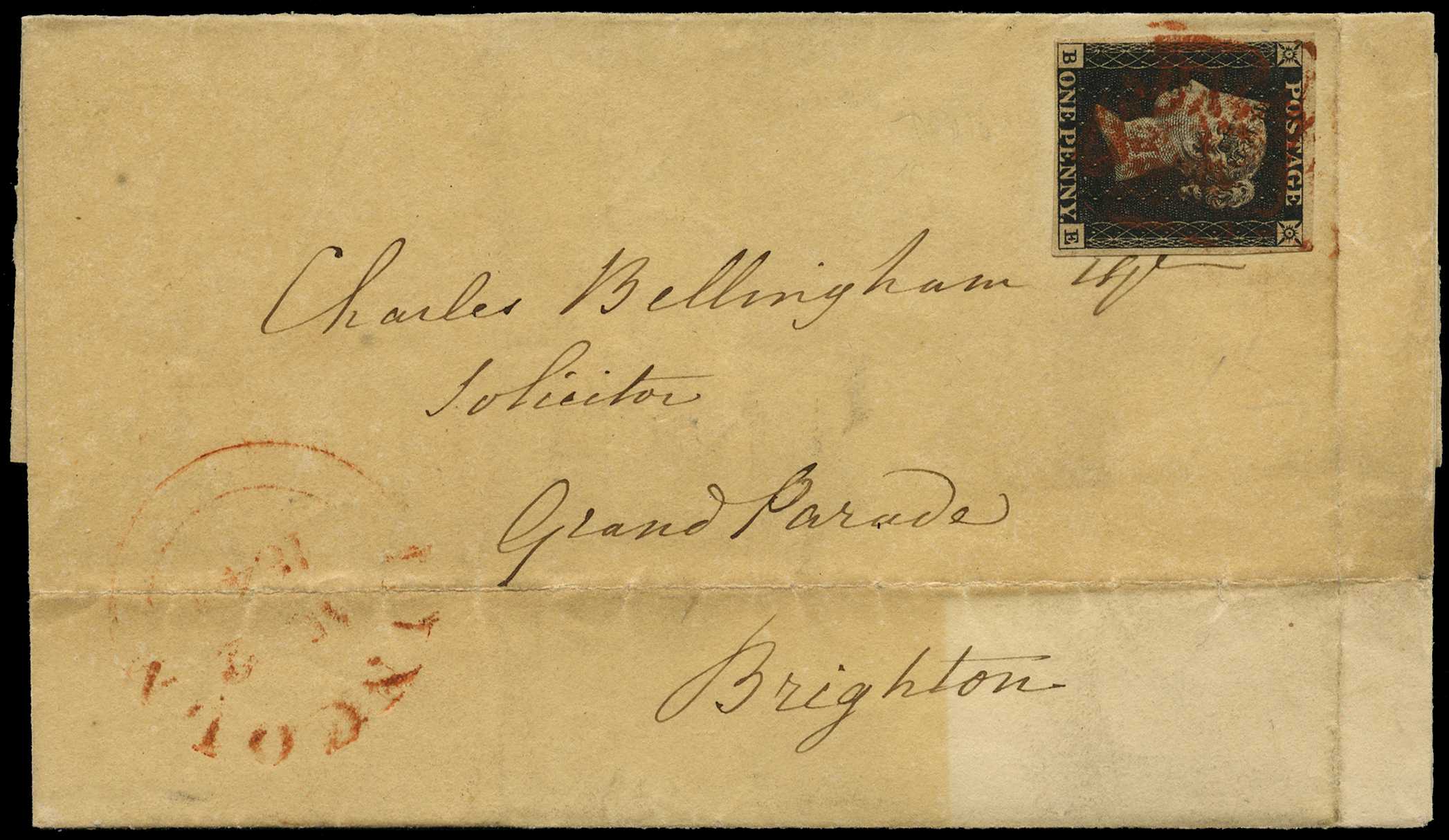 1840 1d black, plate1b (BE), 4 margins, just...