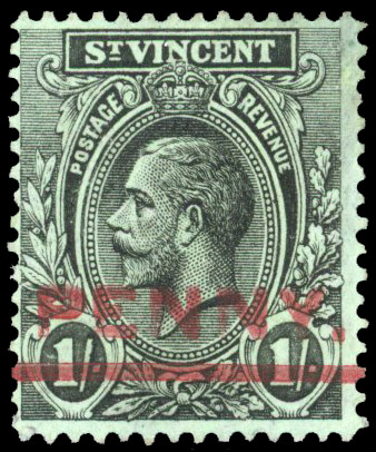 St Vincent 1915 1d on 1s error ONE omitted