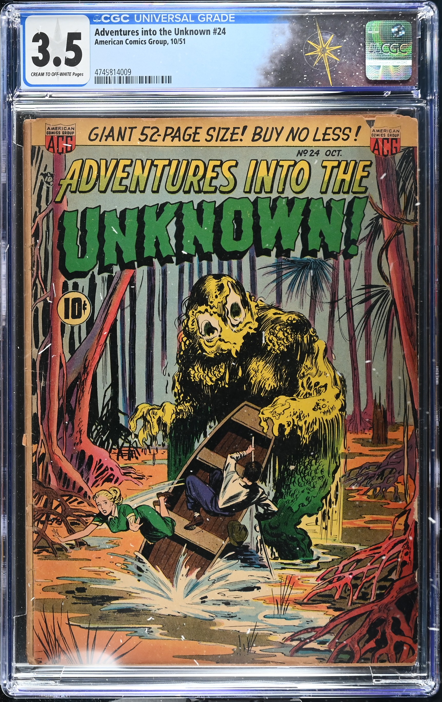 Adventures Into The Unknown #24 CGC 3.5 Cover by Ken Bald (American Comics Group, 1951) Cream to Off-White Pages