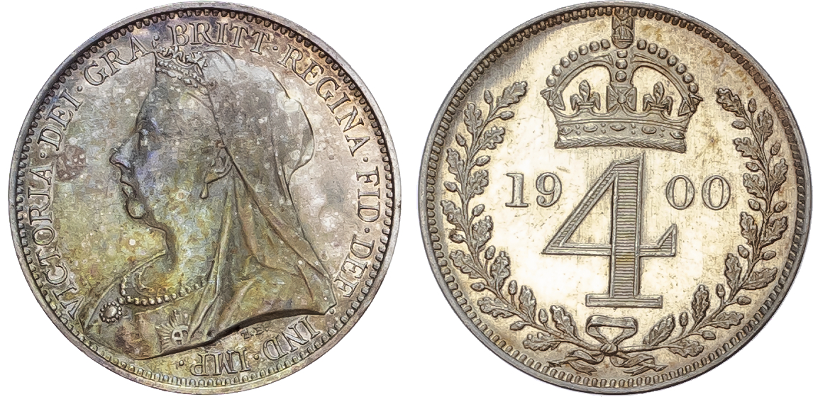 Victoria (1837-1901), Maundy Set, 1900, Fourpence, Threepence, Twopence, Penny.