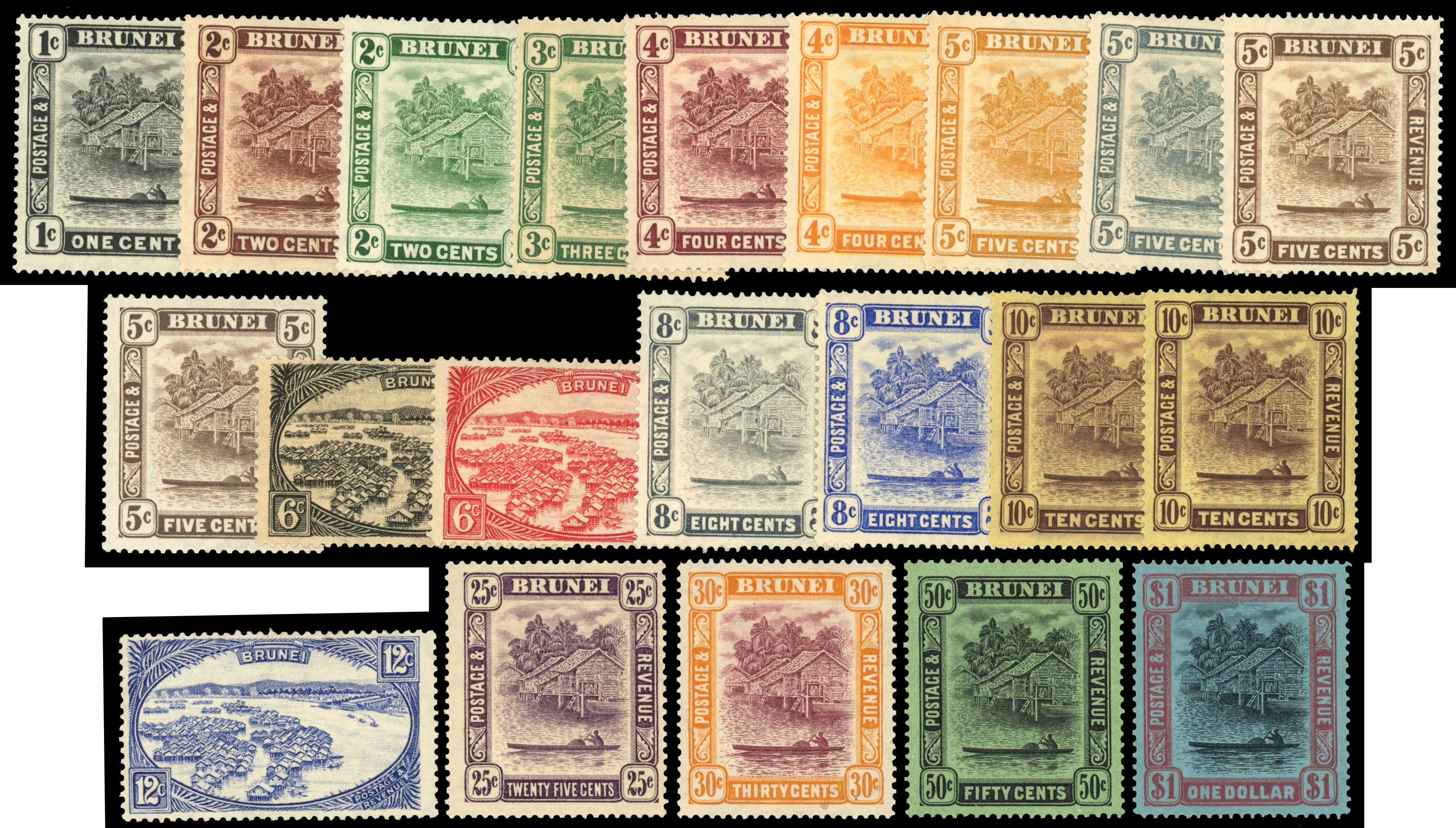 BRUNEI: Mint on stockcards including 1906 to $1, 1907 to $1, 1908 to $5 (toned mark on reverse), 1910 $25, 1922 Borneo