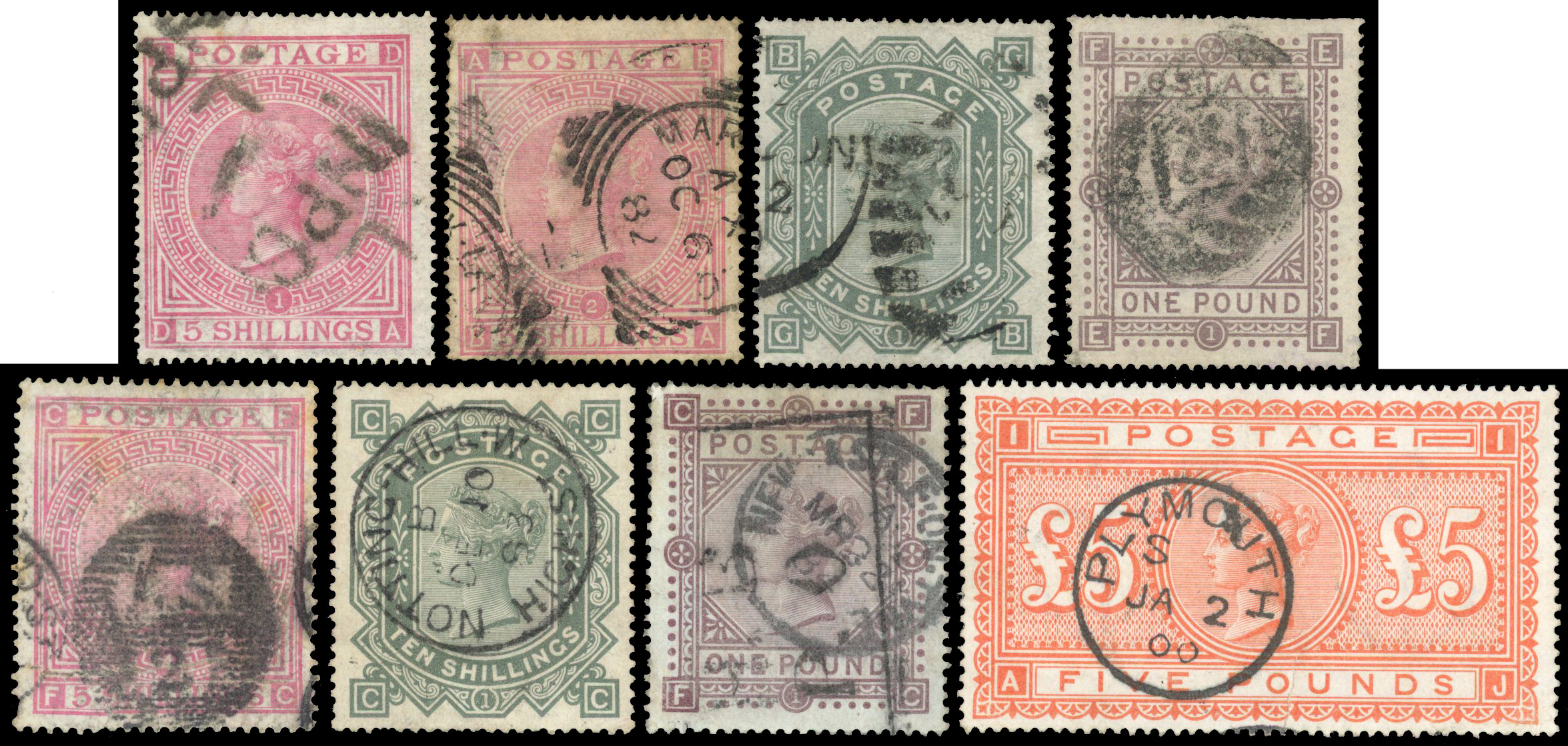 1867-83 Maltese Cross and Large Anchor watermarks complete set of nine stamps to £5