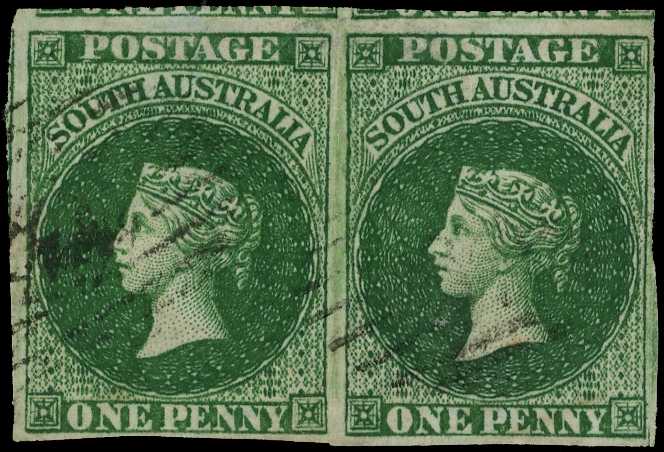 1855 1d dark green, pair with close to...
