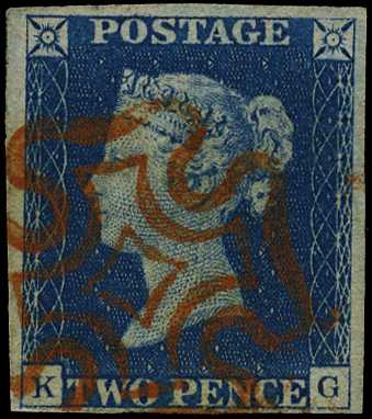 1840 2d blue Plate 2 (KG) four clear to...