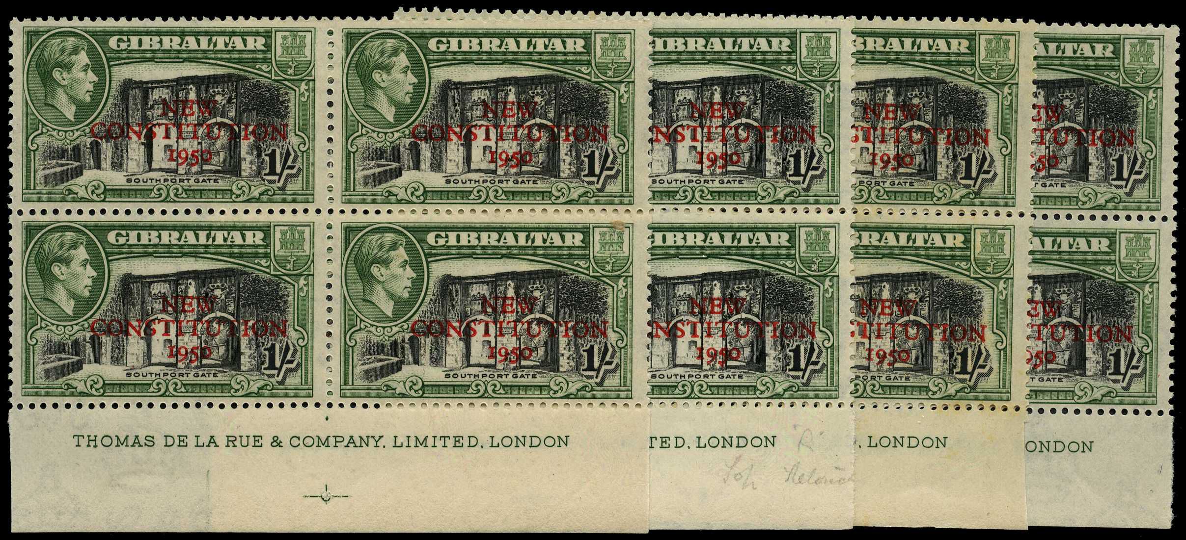 1950 New Constitution 1/-, four unmounted...
