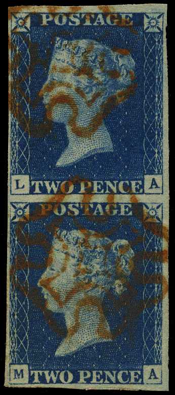 1840 2d blue vertical pair, Plate 1,...