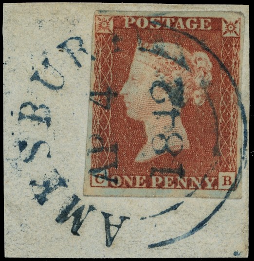 1841 1d Red-brown Pl.16. Superb used blue Amersbury ‘Wessex’...