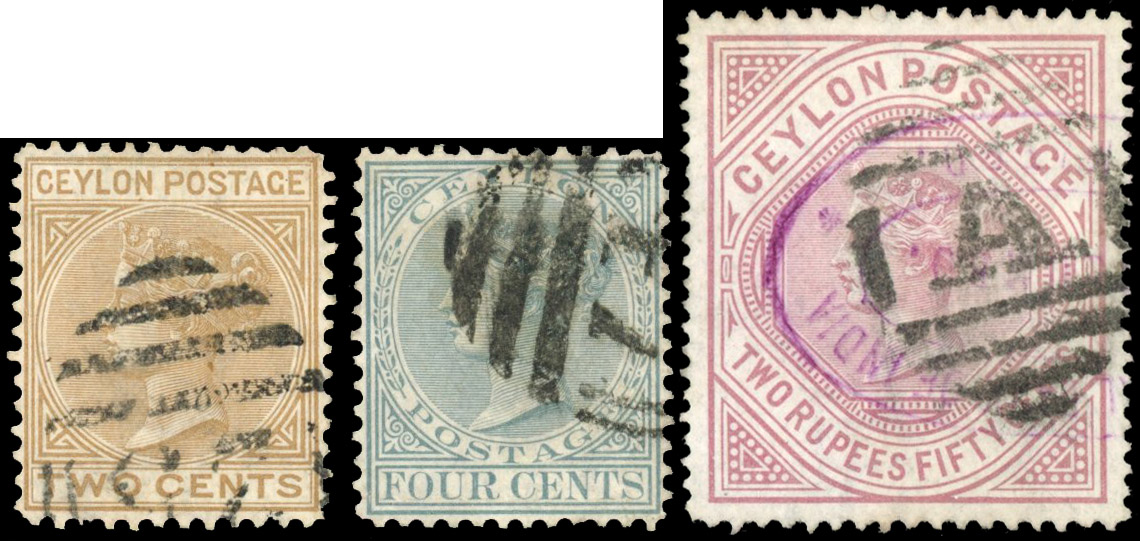 Ceylon SG 121-138 1872-80 set, perf and watermark varieties used