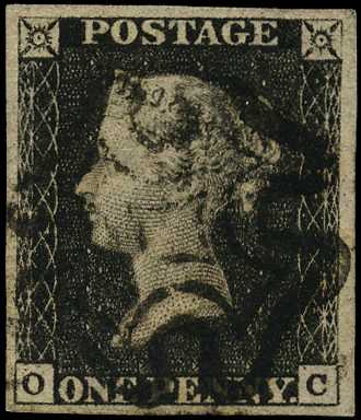 1840 1d black Plate 4 (OC) four good...