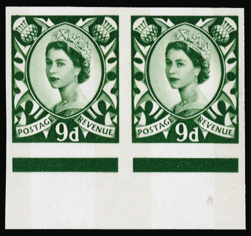 GB 1970 9d Deep Bronze-green (Scotland, No watermark chalky paper 2 bands). Superb unmounted o.g bottom… SGS12var