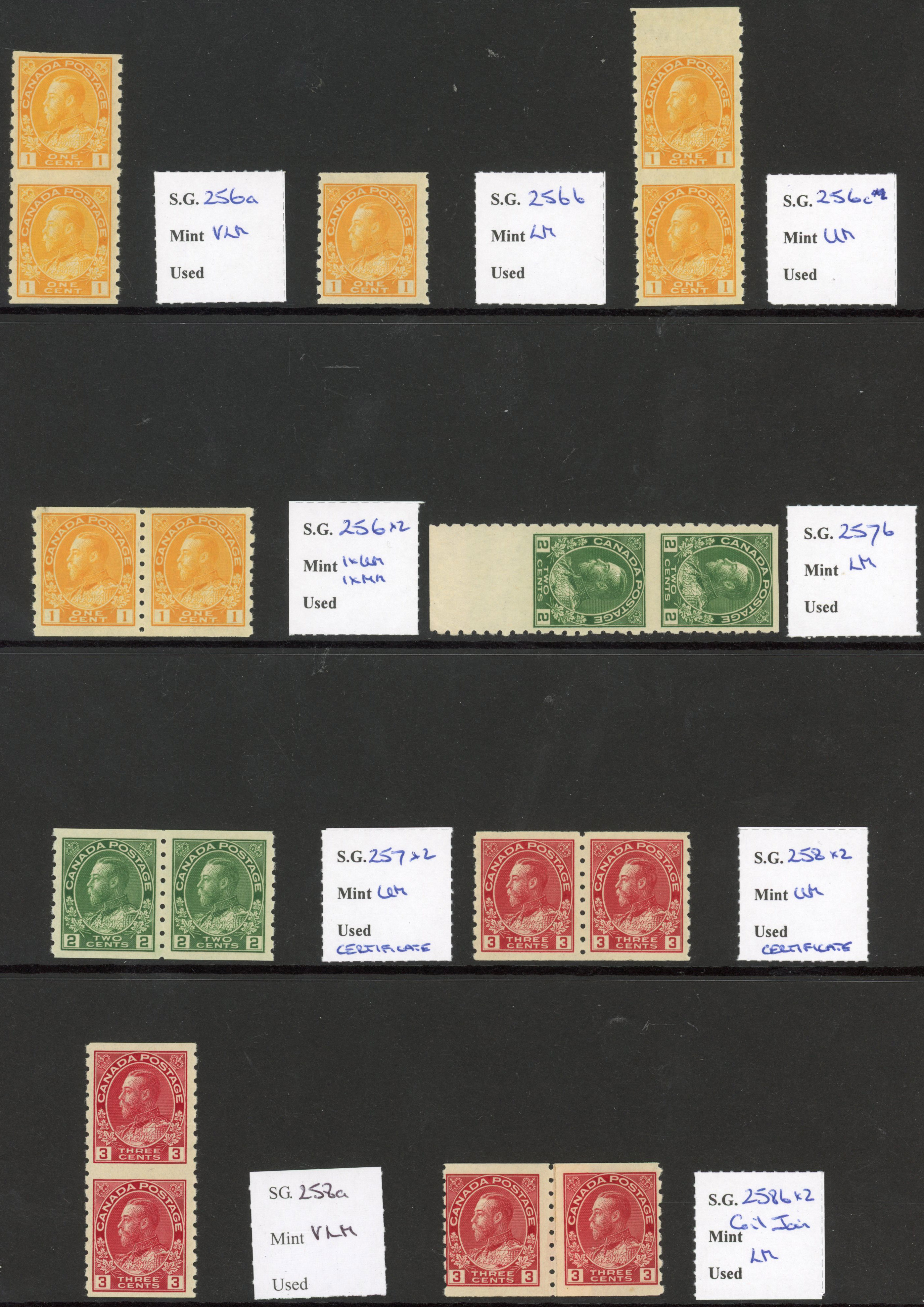 Canada SG 256/58b Admiral coil stamps range