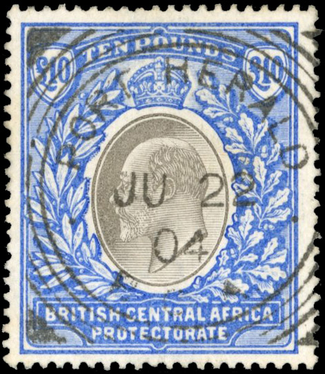 Nyasaland SG 67 1903 £10 grey and blue used
