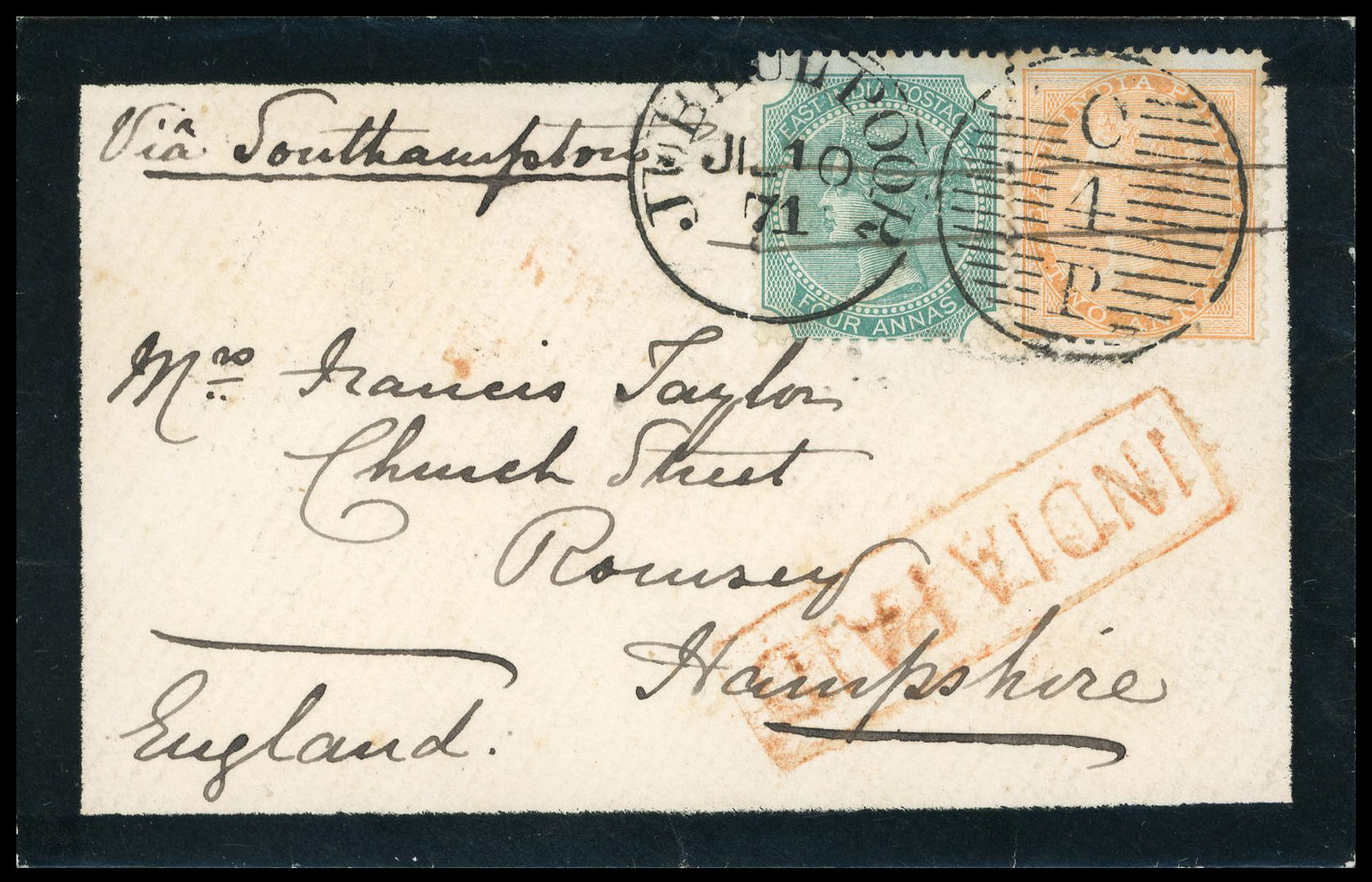India Mourning cover to Romsey SG 62-70