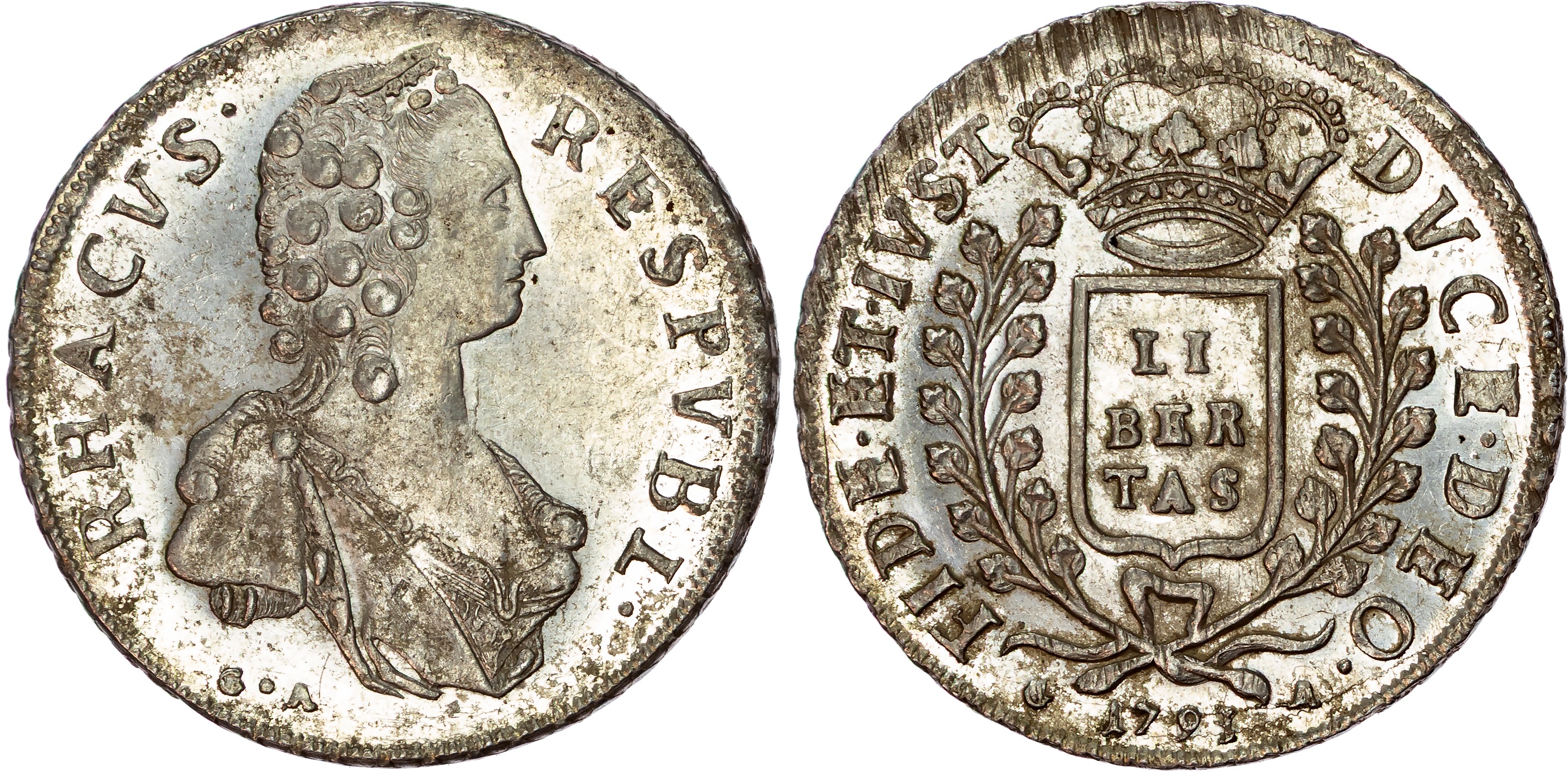 Croatia, Ragusa (Dubrovnik), silver Libertina of 2 Ducati, 1793