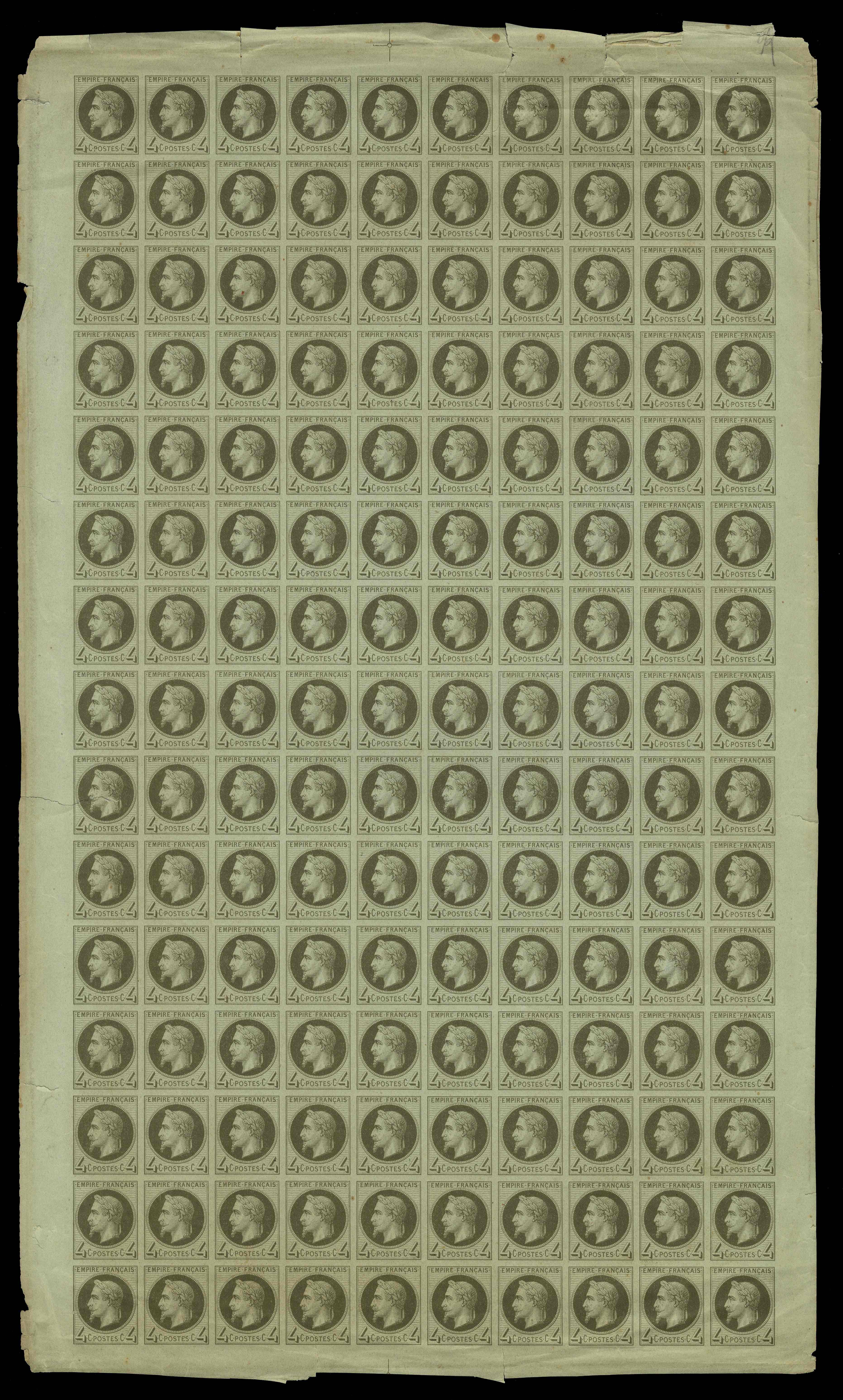 France 1863 4c Laureated Napoleon proof sheet of 150 unused