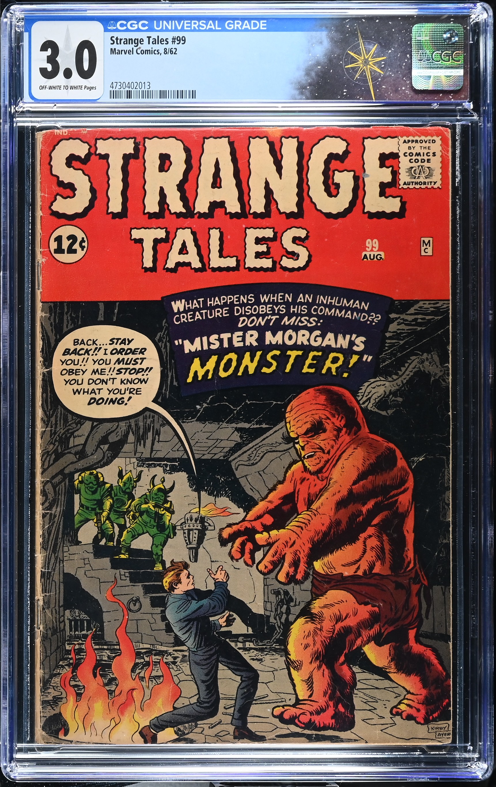 Strange Tales #99 CGC 3.0 Cover by Jack Kirby "Mister Morgan's Monster" (Marvel Comics, 1962) Off-White to White Pages