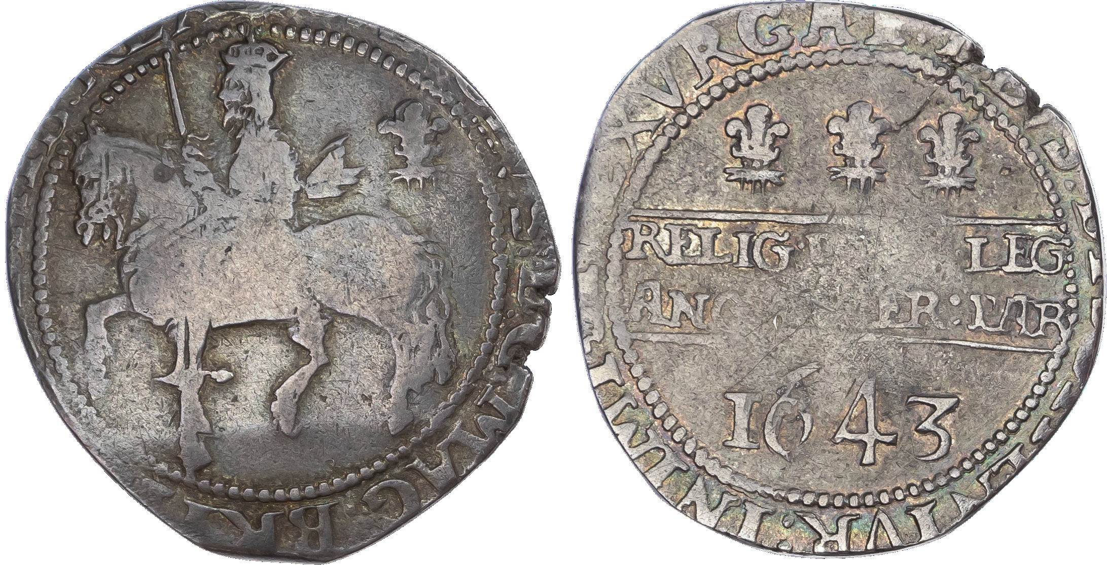 Charles I, (1625 ‑1649), AR Halfcrown, 1643, 12.41gm. Oxford mint