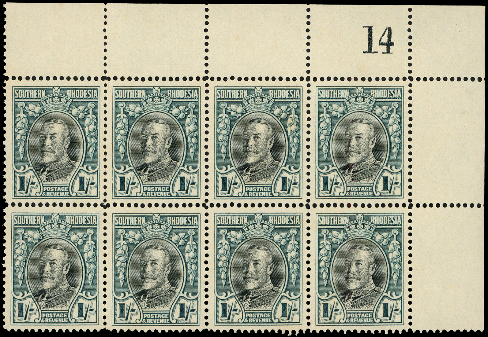 1931-37 Field Marshall 1s perf 14 block of 8
