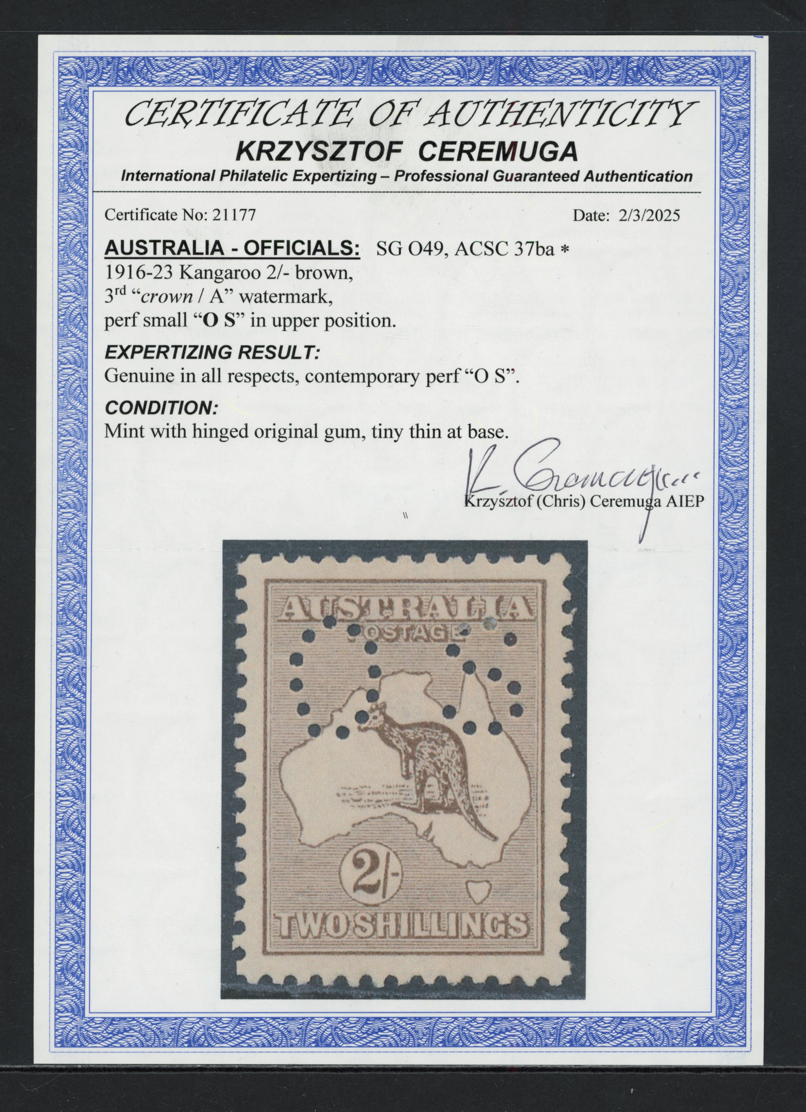 Australia 1915-28 official 2s brown