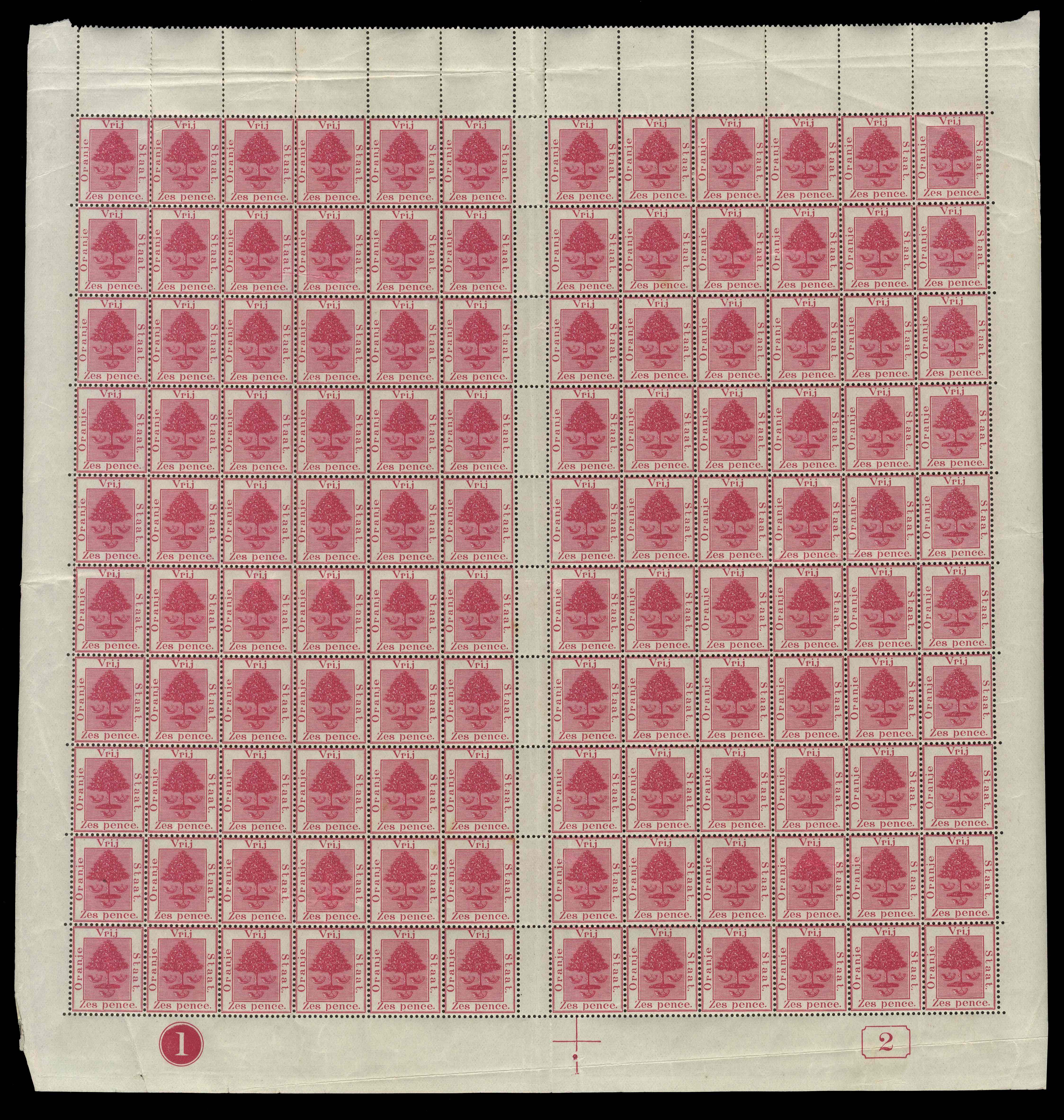 Orange Free State SG 6 1894 6d bright carmine folded sheet of 120 mint