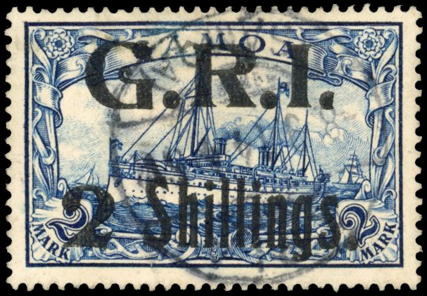 Samoa SG 112 1914 2s on 2m blue used