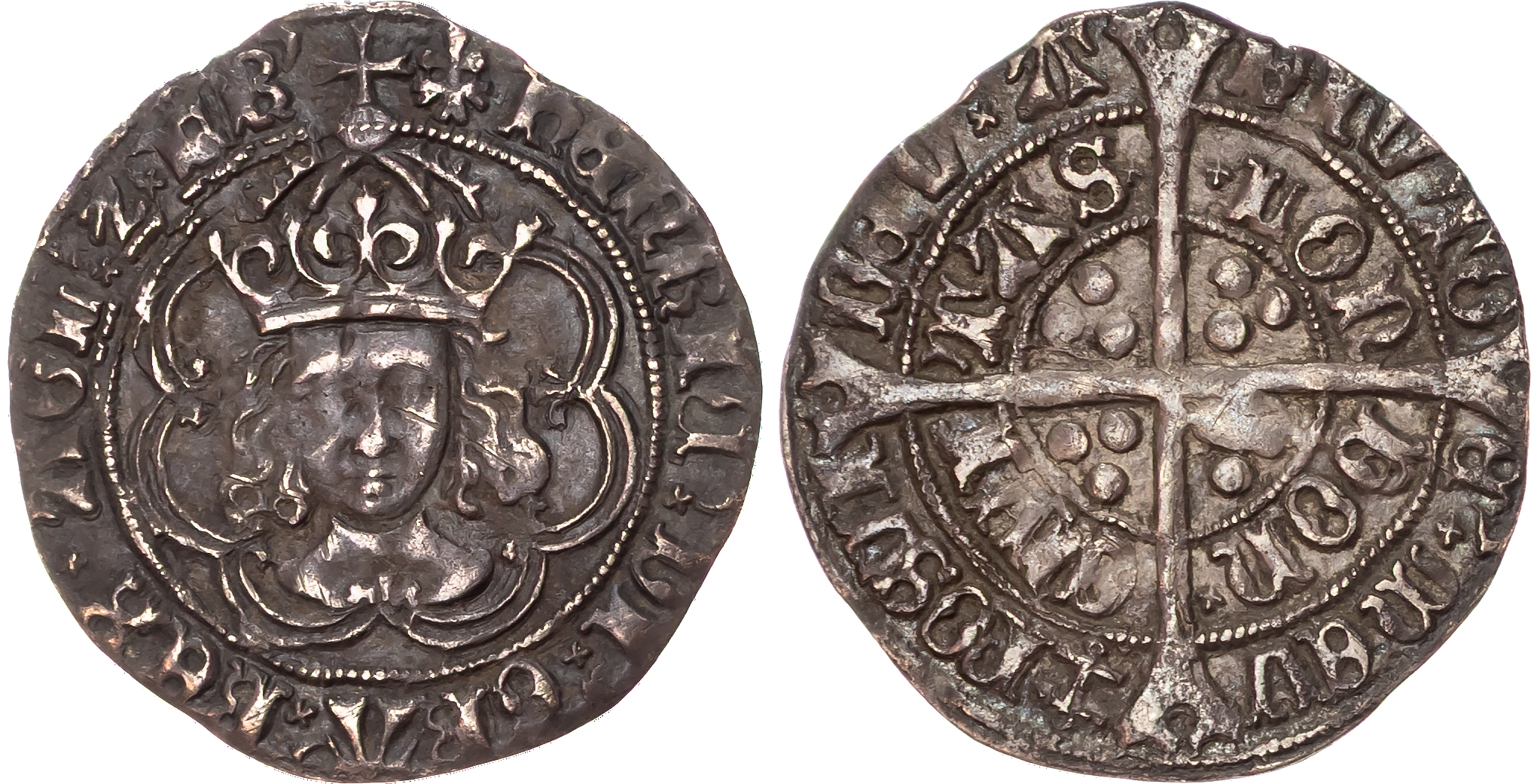 Henry VII (1485‑1509), AR Groat, 3.16gm., London, class IIIc. mm: lis issuant from rose / inverted anchor (1498‑1499).