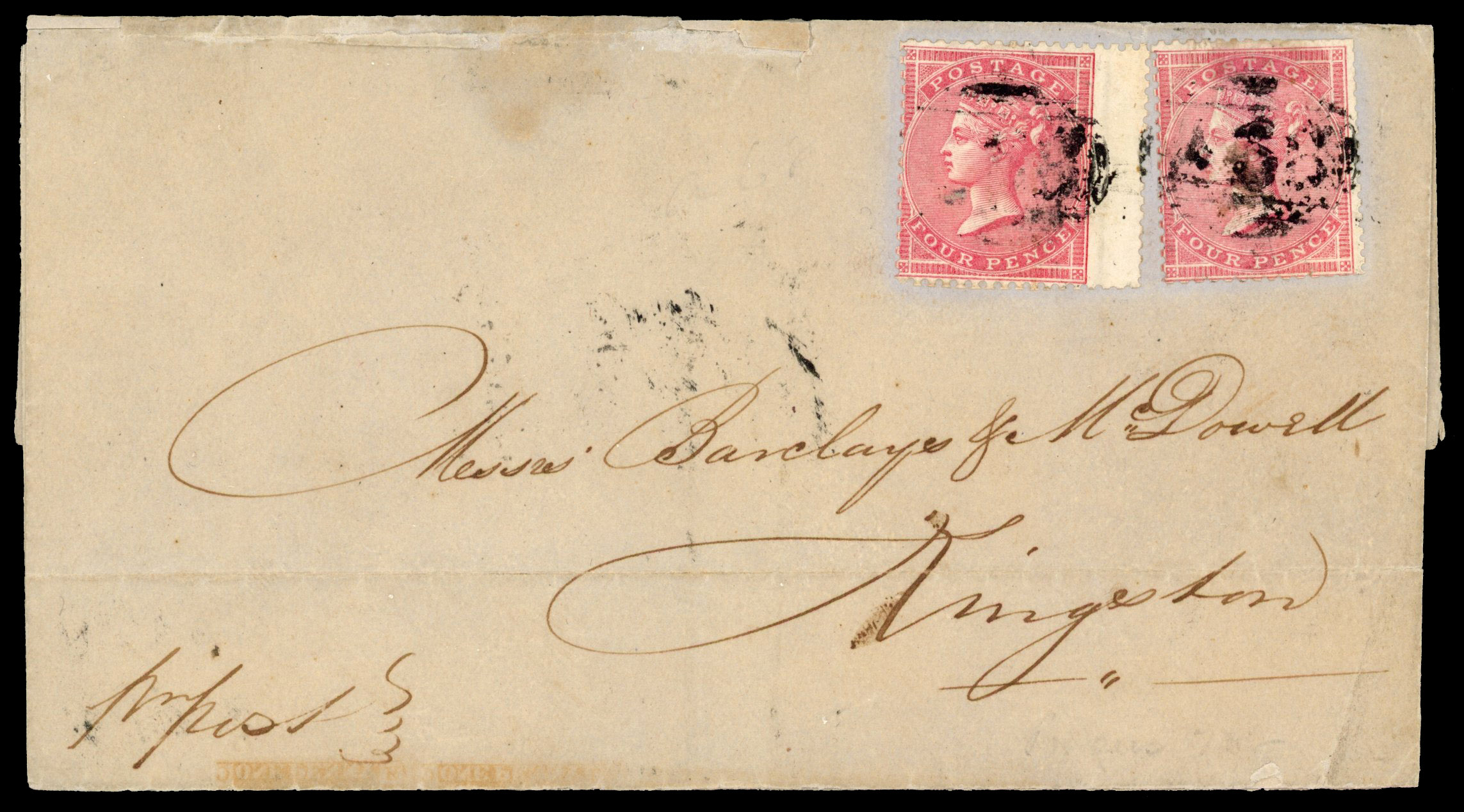 GB used Abroad SG Z144 two singles on cover