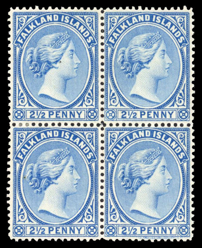 SG 30b 1894-6 2½d pale ultramarine block of four mint