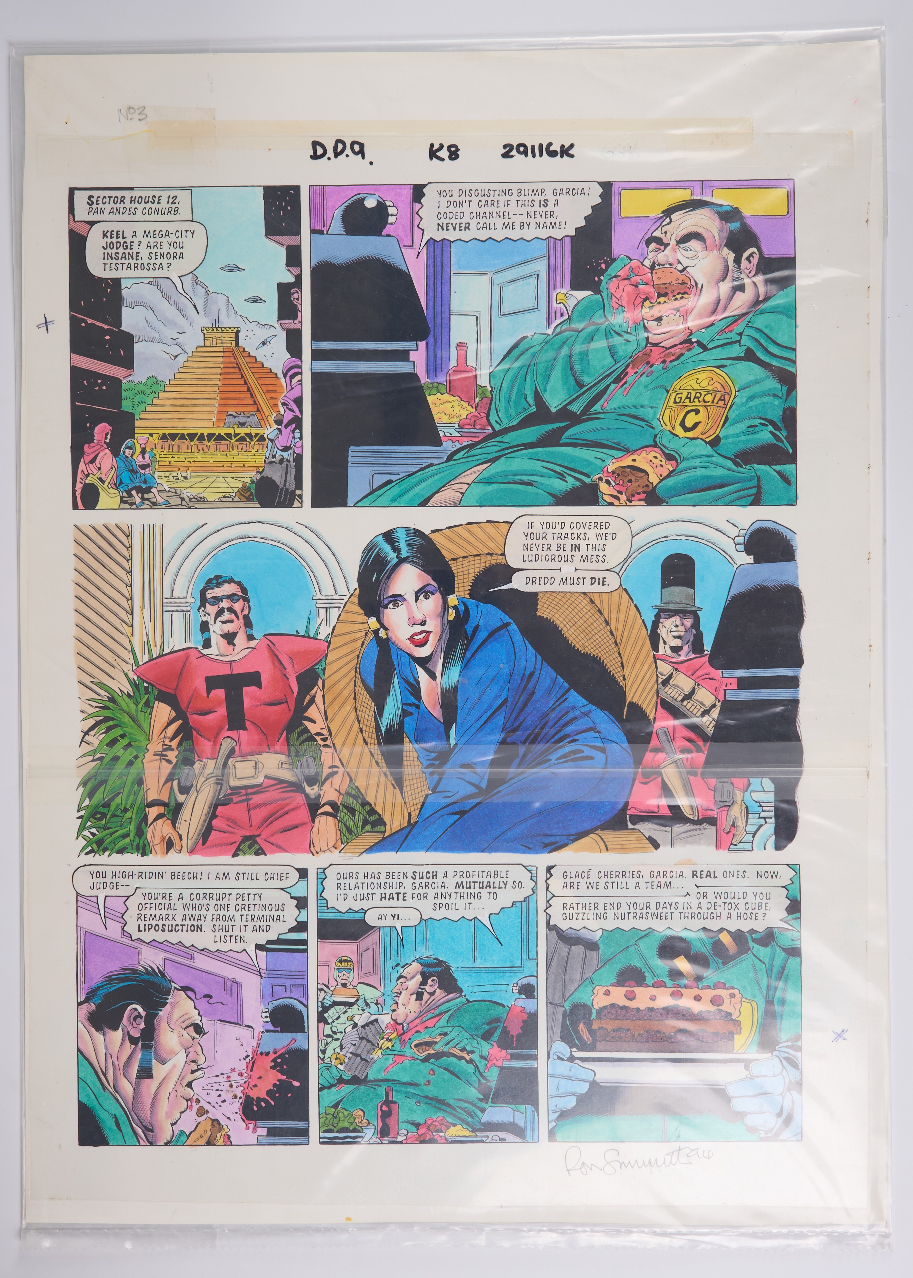 Ron Smith 2000 AD Prog #877 Sugar Beat Colour Story Pages Signed (Fleetway, 1994) Total 2