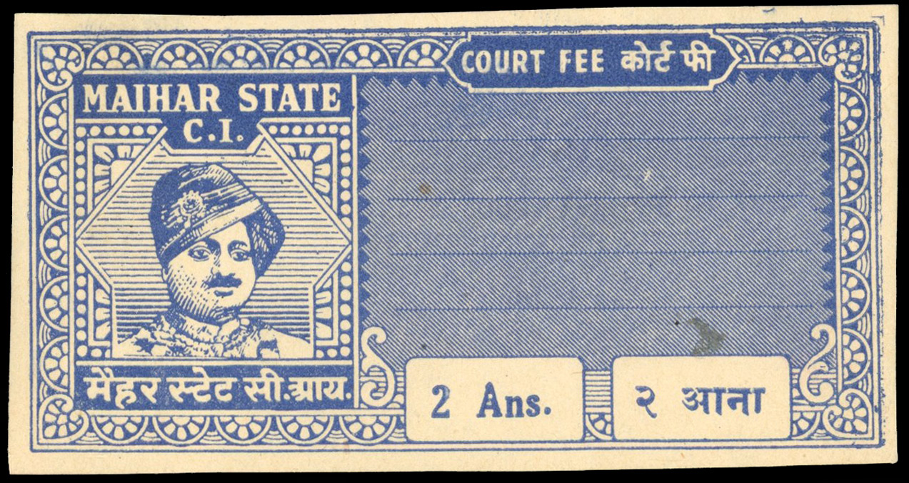 I.F.S Maihair State 1940-45 Court Fee 2a in royal blue from Indap