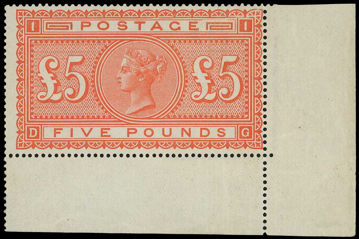 1867-83 £5 orange on white paper. A...