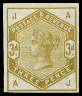GB SG 191 1884 3d colour trial in yellow-bistre.