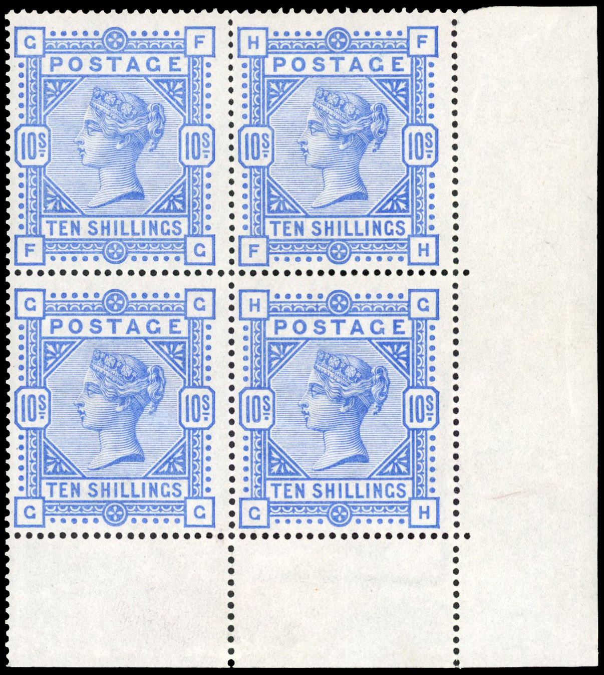 Great Britain SG 183 10/- in mint block of four 