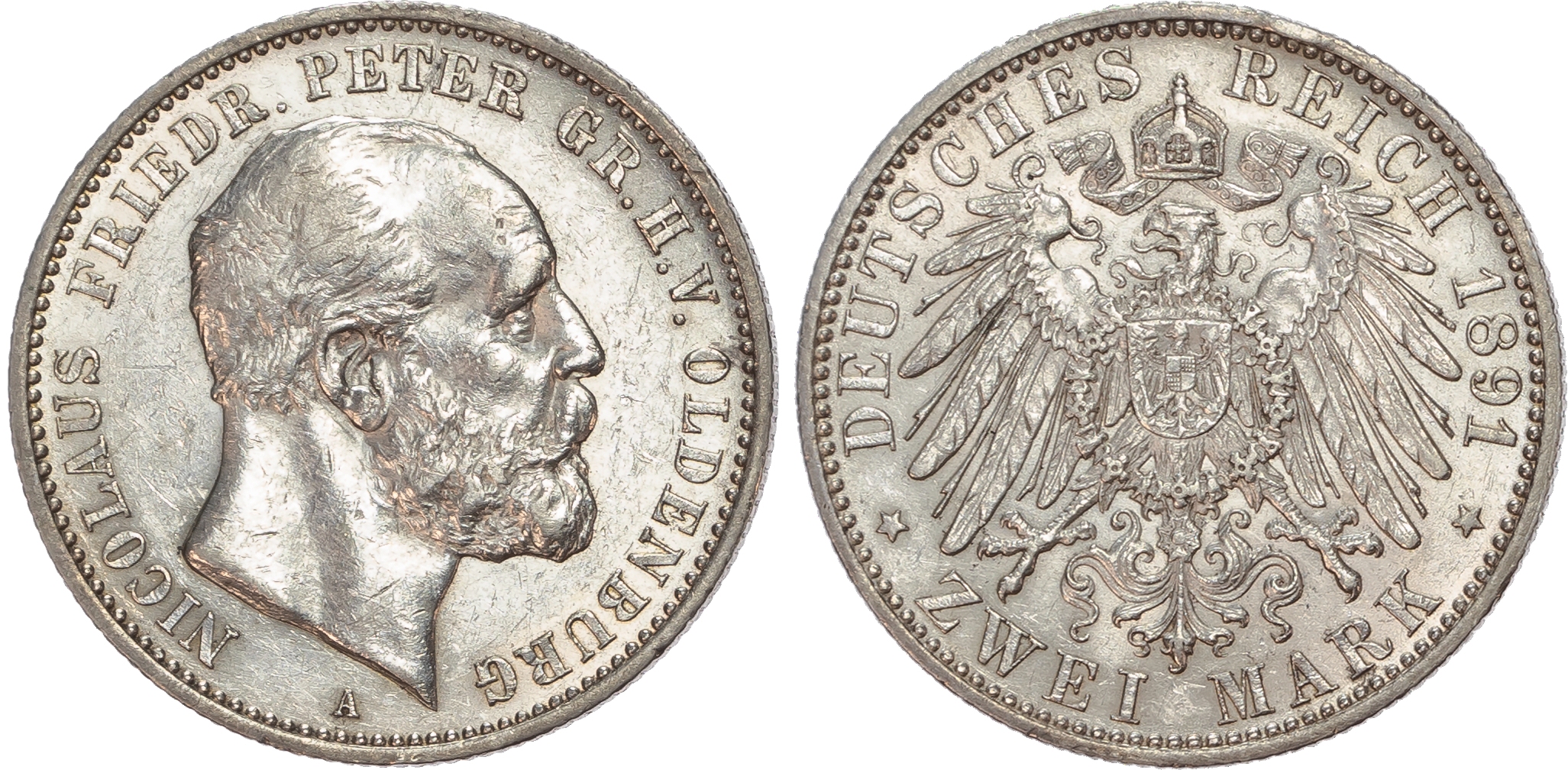 Germany, Oldenburg, Peter II (1853-1900), silver 2 Marks.