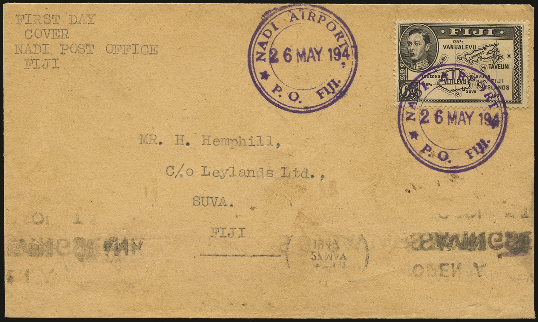 1947 (26 MAY) cover from Nadi to Suva,...