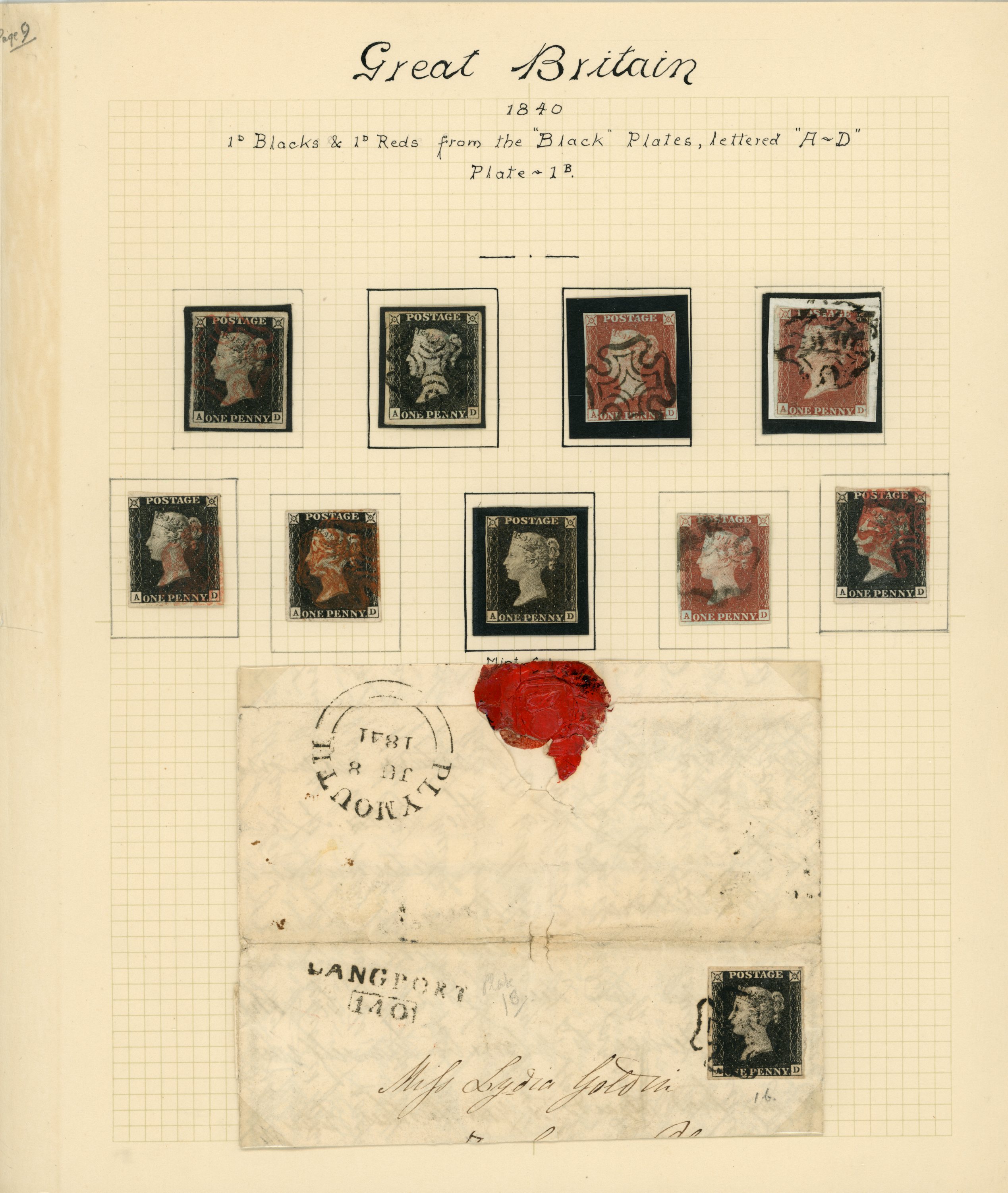 1840 1d black, Plate 1B, eleven examples,...