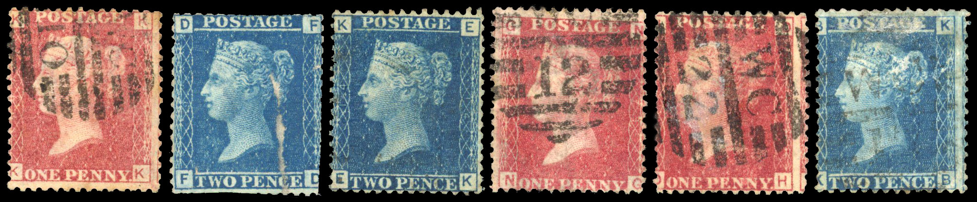 1867 W.H. Smith and Sons, 186 Strand unofficial underprints. Six examples