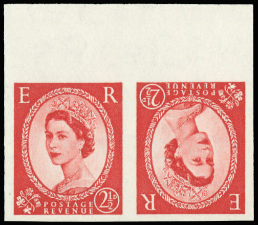 GB 1955 2½d Carmine-red "Wilding" (Wmk. St Edwards Crown, Type II). Superb unmounted o.g. top marginal … SG544b var