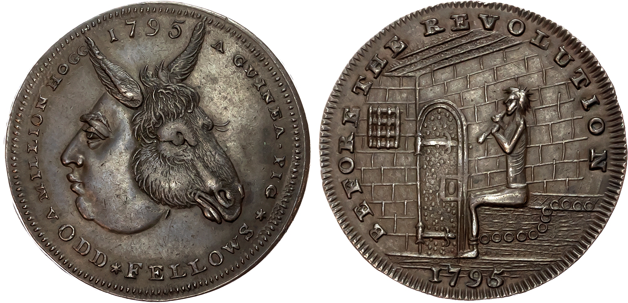 London, High Holborn, Thomas Spence Halfpenny 1795, Head of George III conjoined with that of an ass ODD FELLOWS, rev. A …