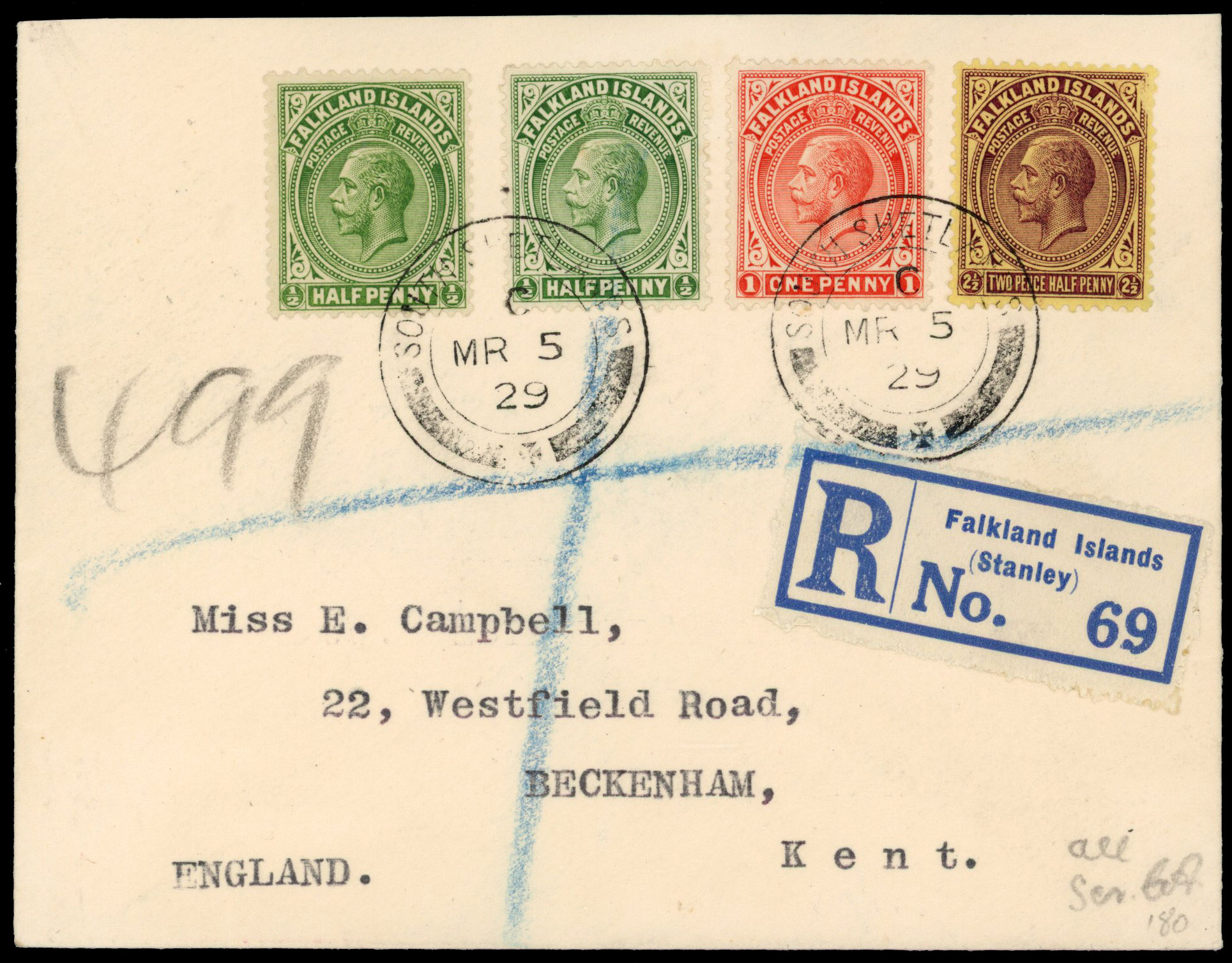 Falkland Islands Dependencies 1929 registered cover from South Shetlands